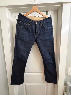 Men's Dark Selvedge Denim Jeans - Slim Straight Fit